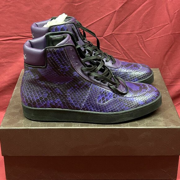 Mens Gucci Purple & Black Python High Top Lace Up Sneakers Boots Shoes 9.5 9-1/2 - Picture 1 of 11